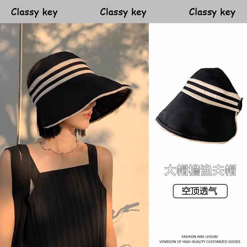 Classy key新加坡设计师联名款黑胶防晒空顶帽女夏季大帽檐