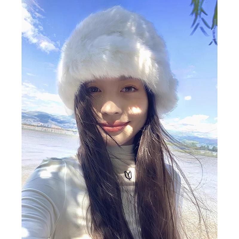 Classy key新加坡设计师联名款帽子女冬白色渔夫帽加厚保暖
