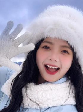 Classy key新加坡设计师联名款白色渔夫帽女冬仿皮草高级感雷锋帽