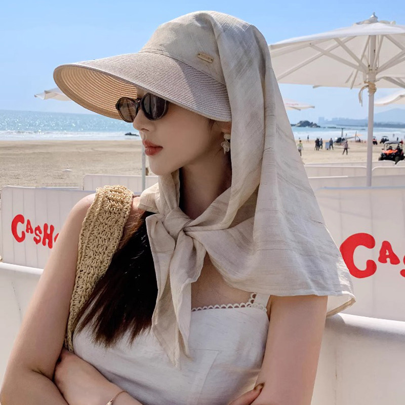 Classy key新加坡设计师联名款防紫外线防晒帽潮绑带丝巾草编帽子