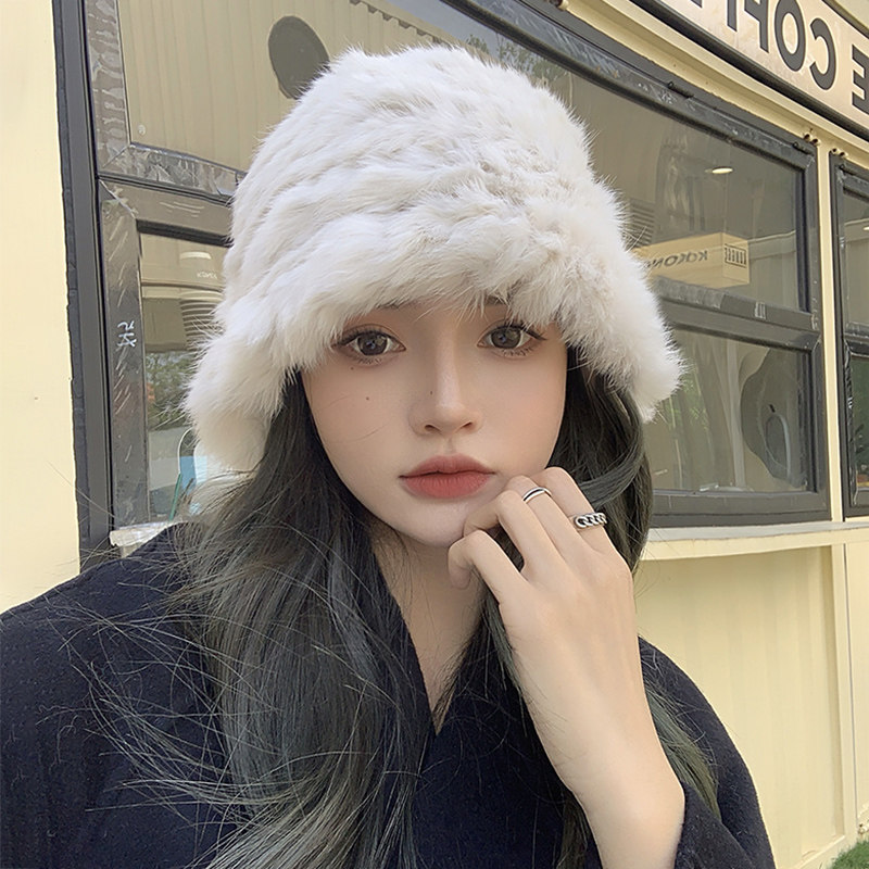 Classy key新加坡设计师联名款大头围毛绒渔夫帽女白色针织毛线帽