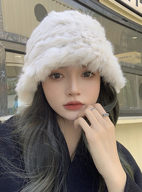 Classy key新加坡设计师联名款大头围毛绒渔夫帽女白色针织毛线帽