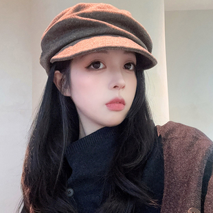 Classy key新加坡设计师联名款平顶褶皱山本风帽子文艺鸭舌报童帽