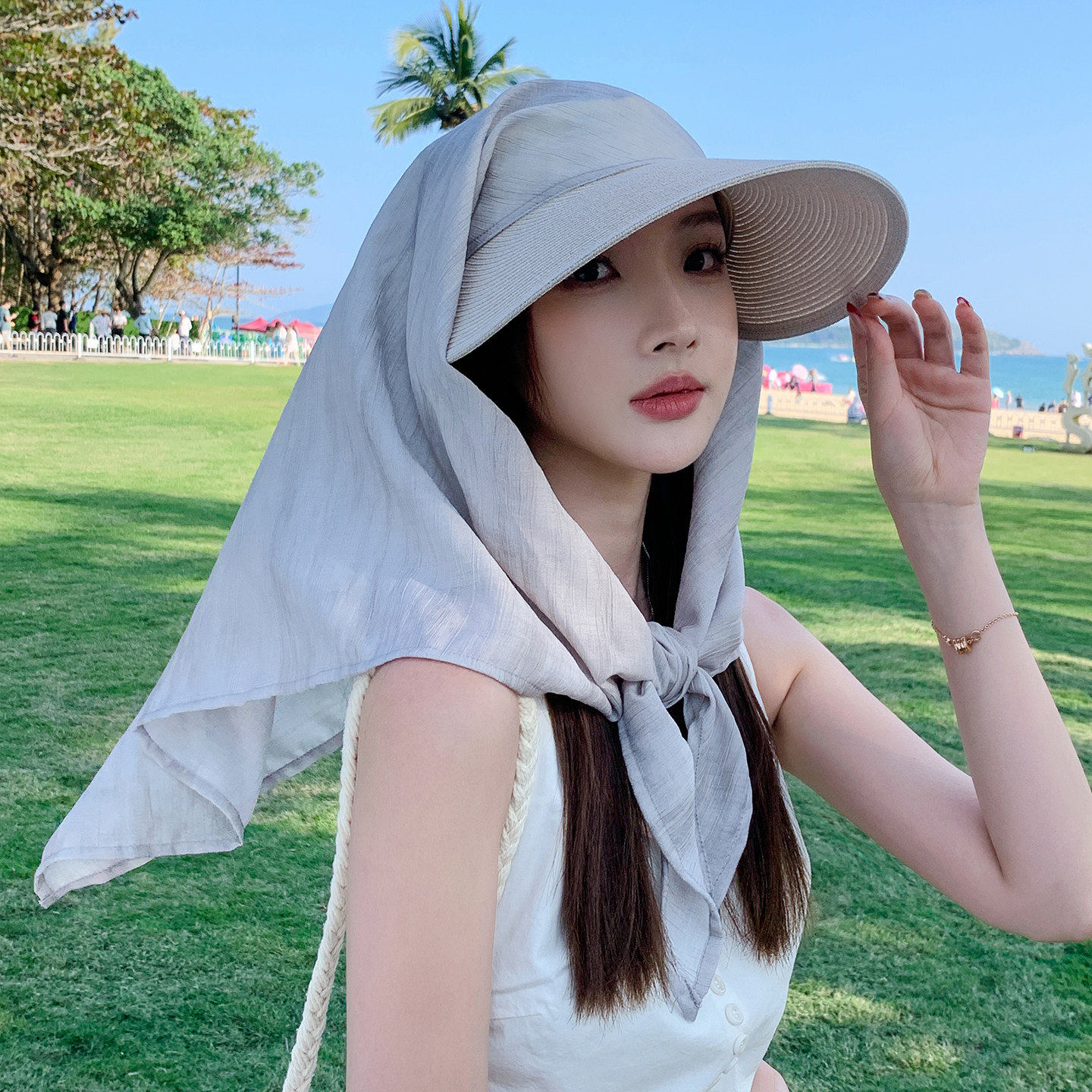 Classy key新加坡设计师联名款绑带丝巾草编帽子遮阳防晒太阳帽潮