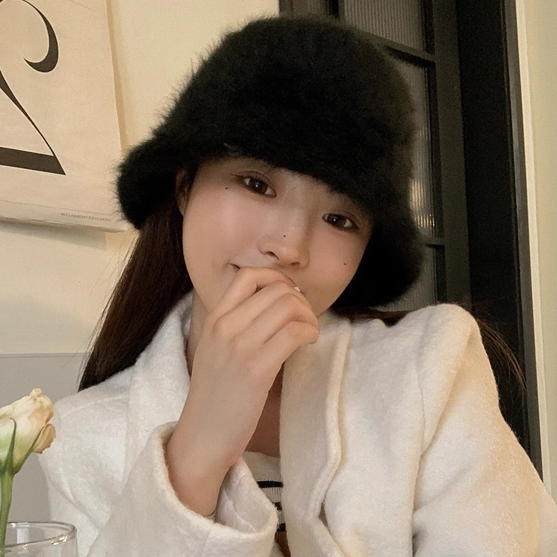 Classykey黑色兔毛帽子女冬