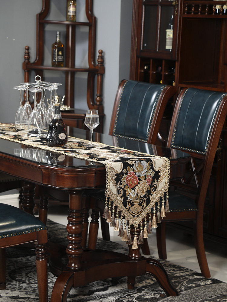 豪华中不失雅致 欧式大气奢华餐桌茶几桌旗 雅典娜法式黑 恺斯娜