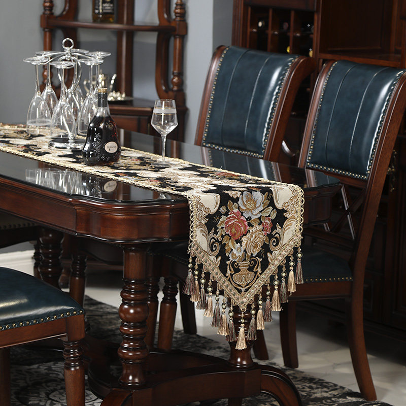 定制豪华中不失雅致 欧式大气奢华餐桌茶几桌旗 雅典娜法式黑 议