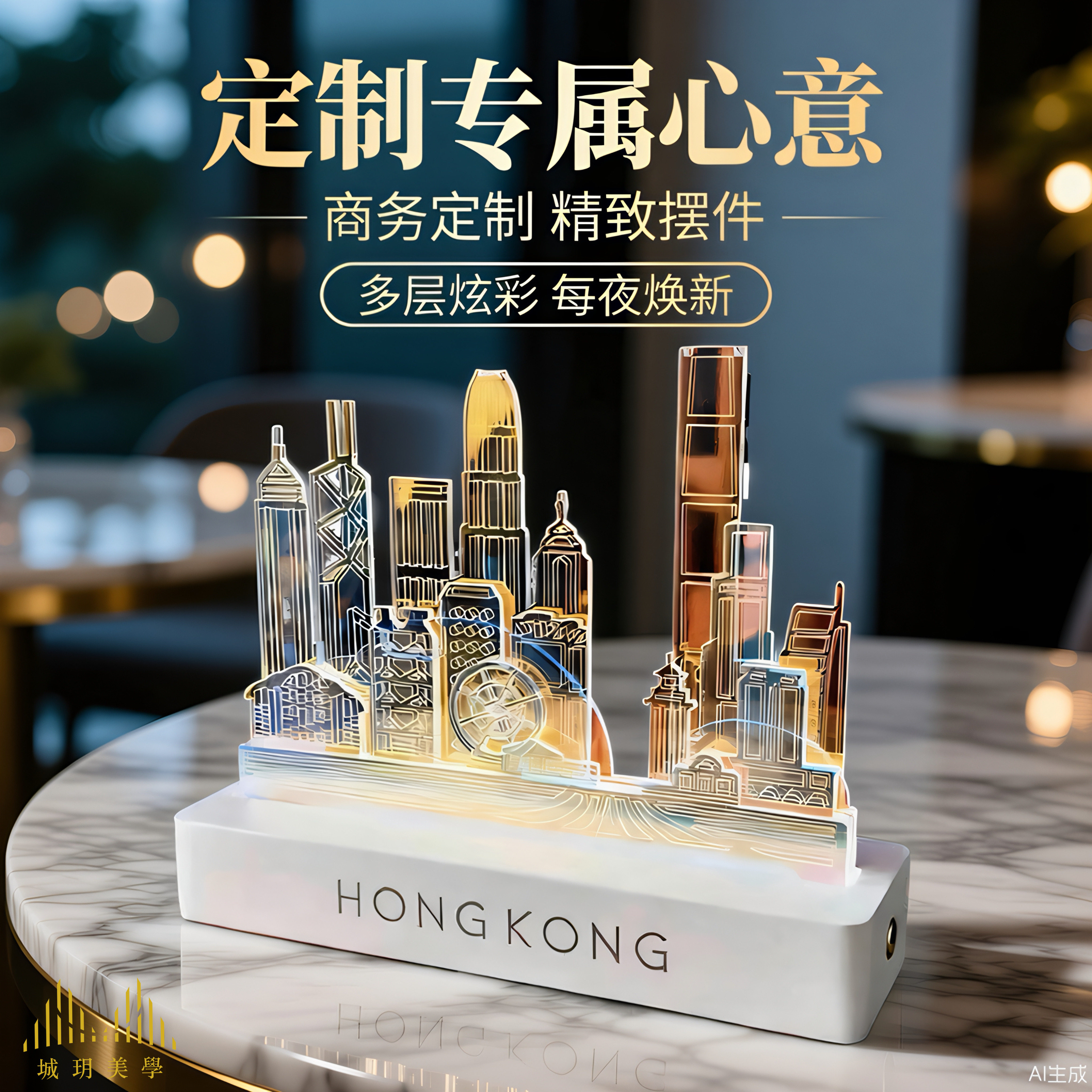 城玥多层炫彩亚克力夜灯商务定制城市摆件上海深圳香港澳门礼品