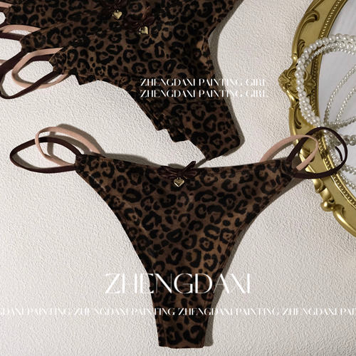 野性豹纹！豹纹性感网纱丁字裤