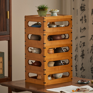 竹制多宝格乾隆百宝箱茶具收纳盒茶柜茶台置物架茶桌茶壶杯收纳箱