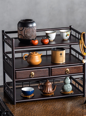 桌面茶具收纳架子小型博古架实木中式茶室置物架复古茶杯壶架茶柜