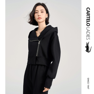 鳄鱼休闲运动套装女秋冬2023年新款宽松设计感外套连帽开衫两件套