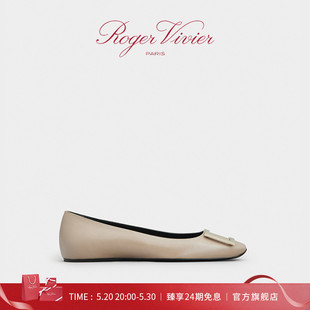24期免息 Roger Vivier 单鞋 RV女鞋 Trompette饰扣方头芭蕾舞鞋