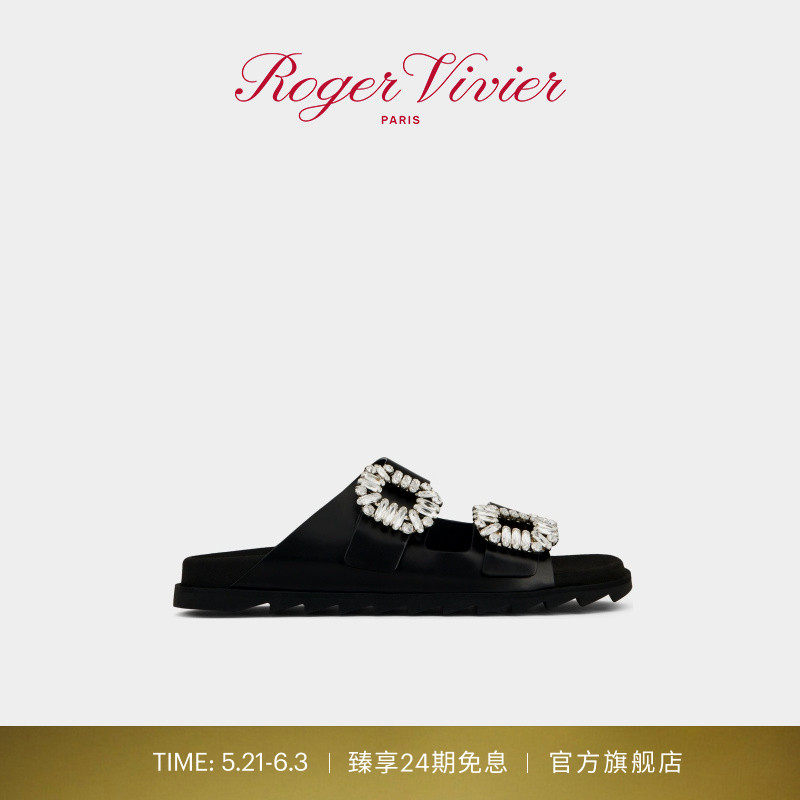 【24期免息】Roger Vivier/RV女鞋Slidy Viv饰扣穆勒拖鞋平底凉鞋