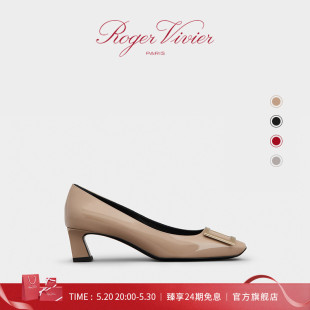 24期免息 Roger Vivier rv方扣单鞋 RV女鞋 Trompette大象灰婚鞋