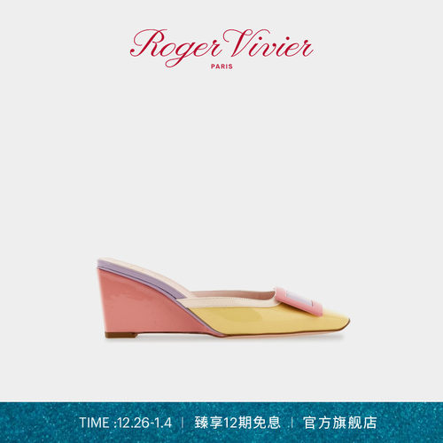 Roger Vivier/新品RV女鞋Belle Vivier漆皮坡跟穆勒鞋