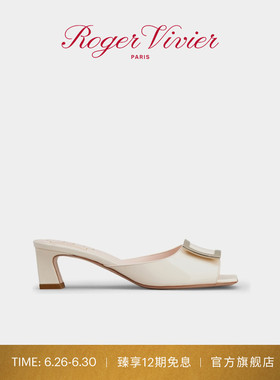 Roger Vivier/RV女鞋Trompette漆皮穆勒拖鞋粗跟凉鞋
