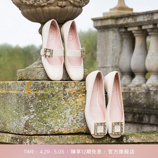 Très RV女鞋 2024春夏新款 Roger Vivier Vivier钻扣皮革芭蕾舞鞋