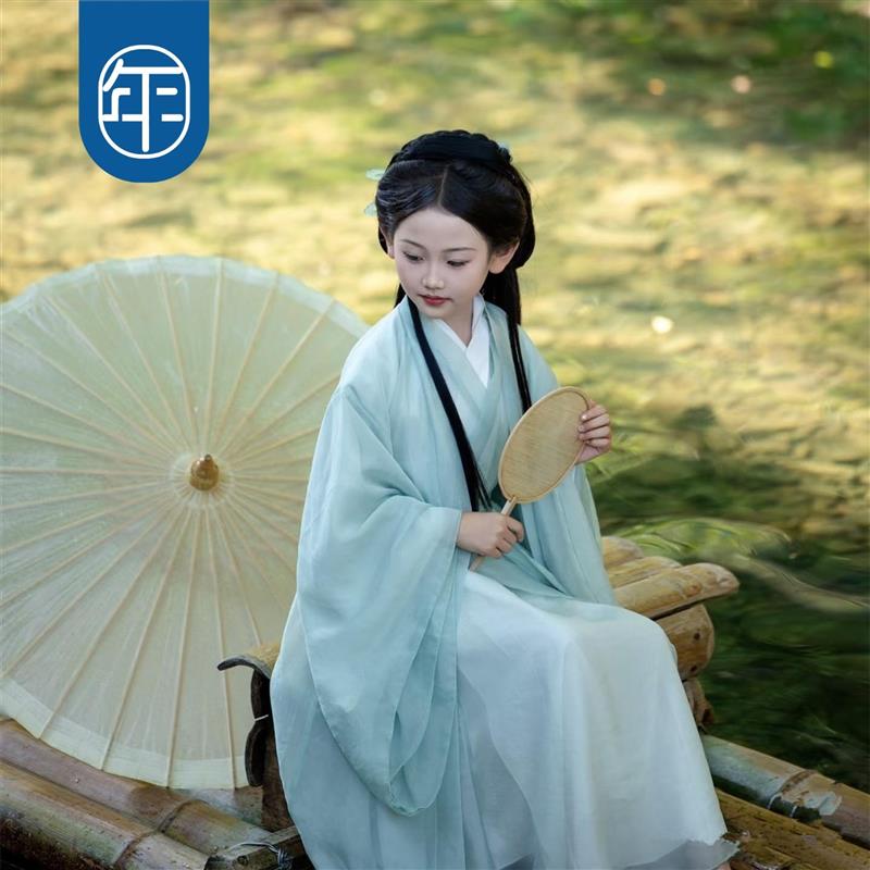 汉服女童魏晋风大袖衫亲子装仙侠气男古装古典舞清平调演出服套装