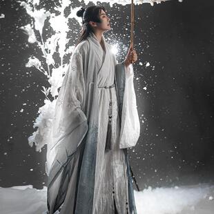 原创明道袍男棉麻大袖衫披风雪竹春夏渐变仙气汉服女国风