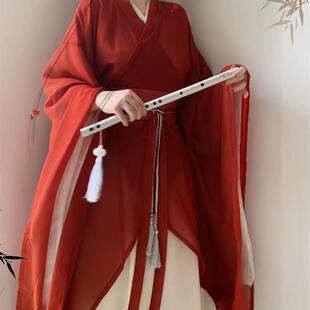 原创汉服女魏晋风南北朝红色古装战国袍交领大袖襦夏季款