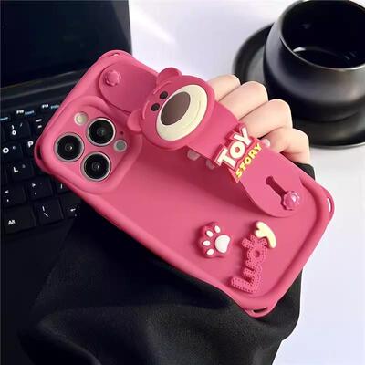 iPhone 11 12 13 14 15 cute bear pink back case cover silicon