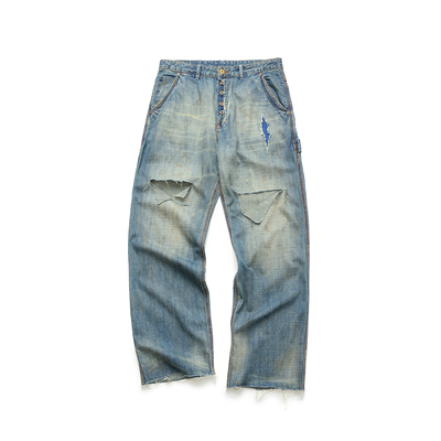 ESOTERIC喜行乐做旧破坏牛仔裤DISTRESSED KNEE BLOWOUT JEANS