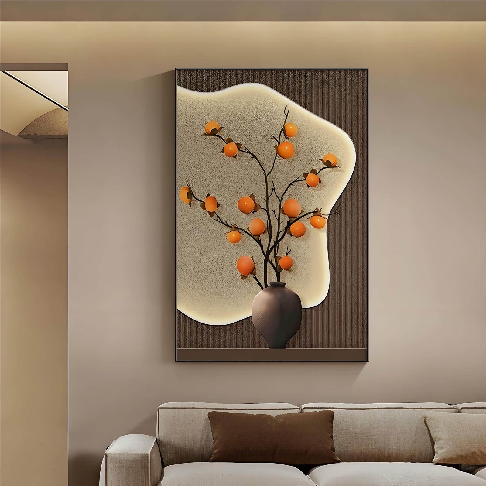 柿柿如意装饰画2026新款客厅沙发背景墙挂画玄关入户正对门走廊壁