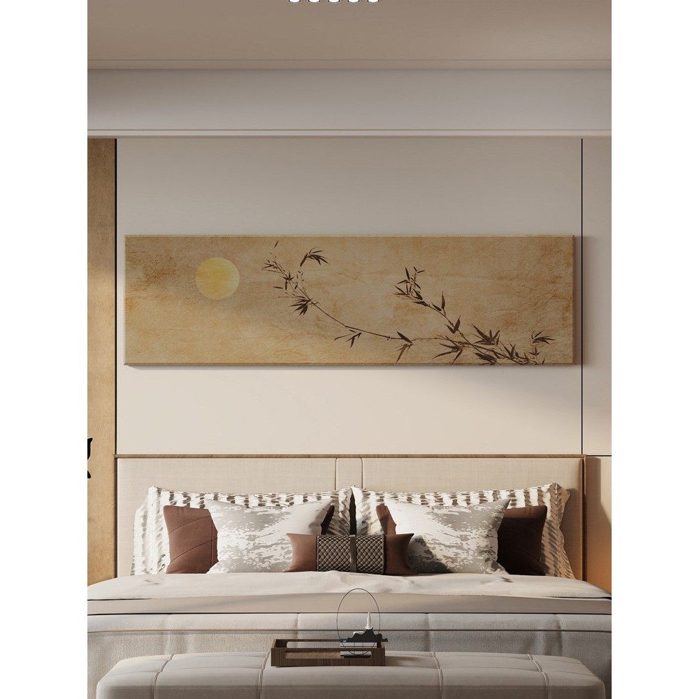 竹子画卧室床头挂画宋代美学客厅大白墙装饰画茶室禅意横版长条画,家居饰品,国画,淘宝优惠券,粉丝福利购,淘宝优惠卷