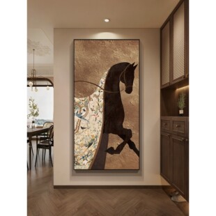 中古风玄关装饰画入户正对门马到成功挂画走廊壁画高级感2026新款