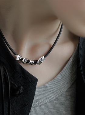 黑色蜡绳项链配饰女靠自己信念缎带吊坠时尚小众赫本风项圈choker