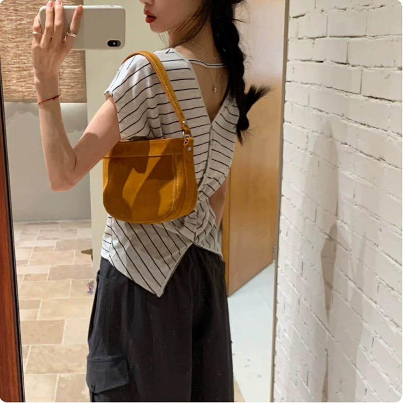 条纹后背深V单排扣T恤女夏新款不规则下摆宽松显瘦棉麻上衣