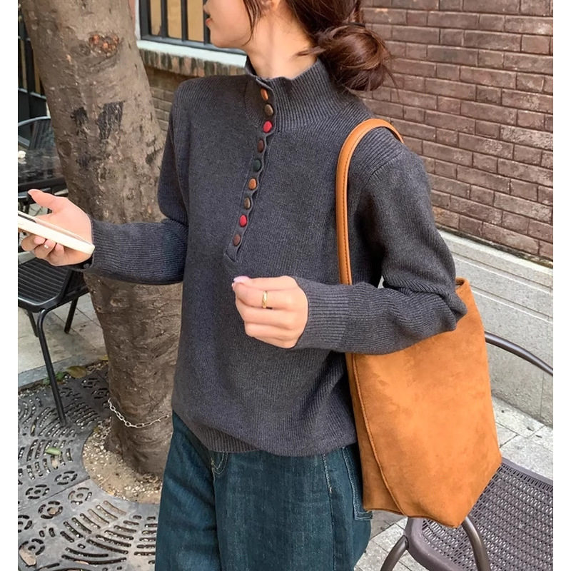 半开高领针织衫上衣女款秋冬季打底可外穿高级感气质百搭内搭毛衣