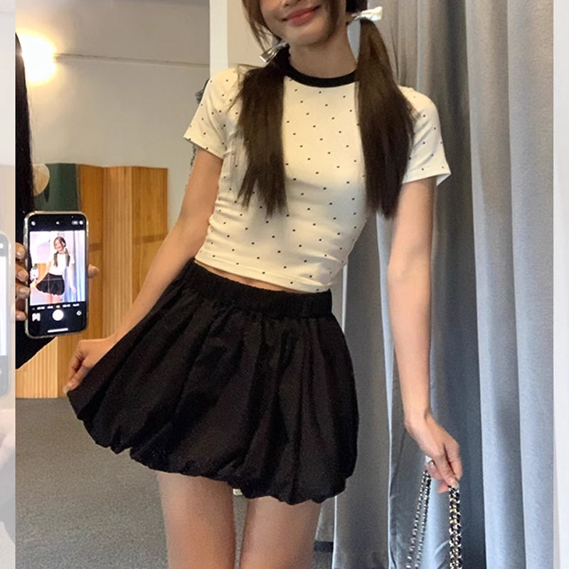 黑色花苞半身裙女2025夏季新款高腰休闲显瘦小个子A字短裙
