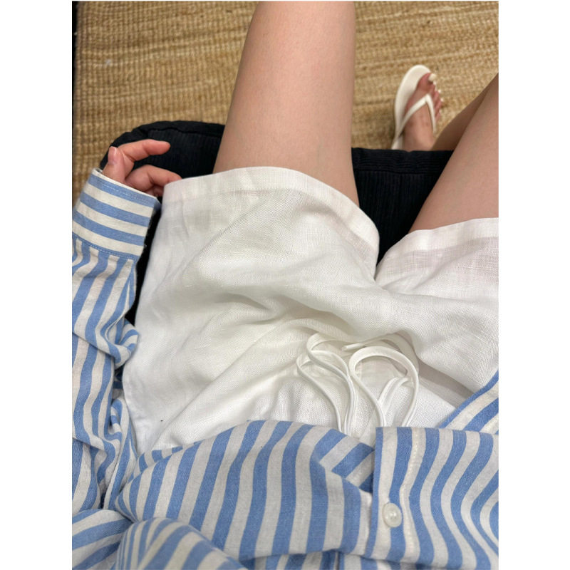 白色棉麻短裤女夏季宽松休闲直筒五分裤小个子高腰a字短款亚麻裤