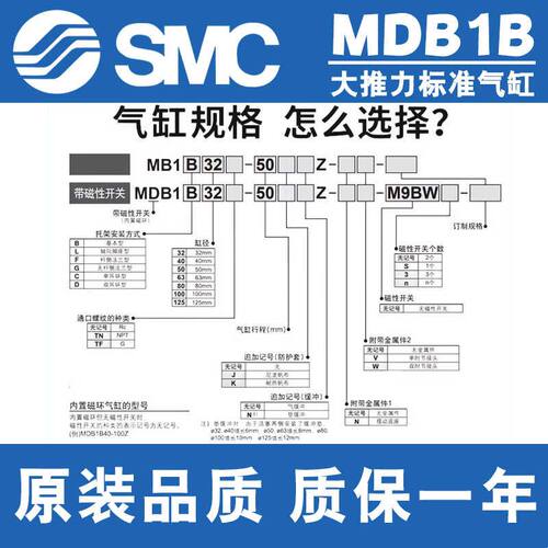 SMC原装大气缸MDB1B40/50/63/80/100-25-50-75-125-150-175-200-Z