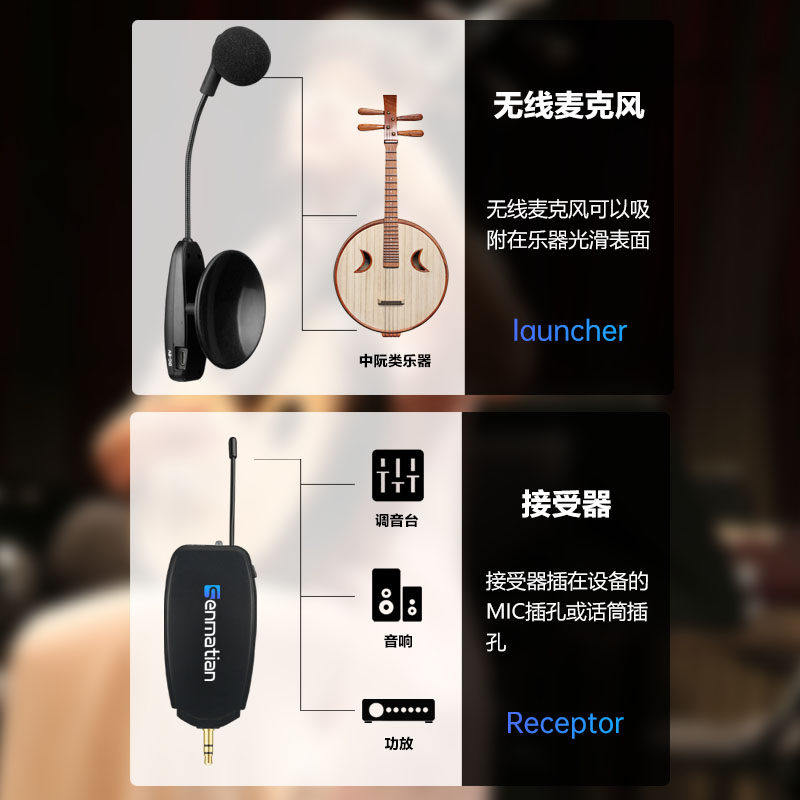 森玛田中阮拾音器小提琴大提琴有线无线麦克风电容话筒乐器无线麦