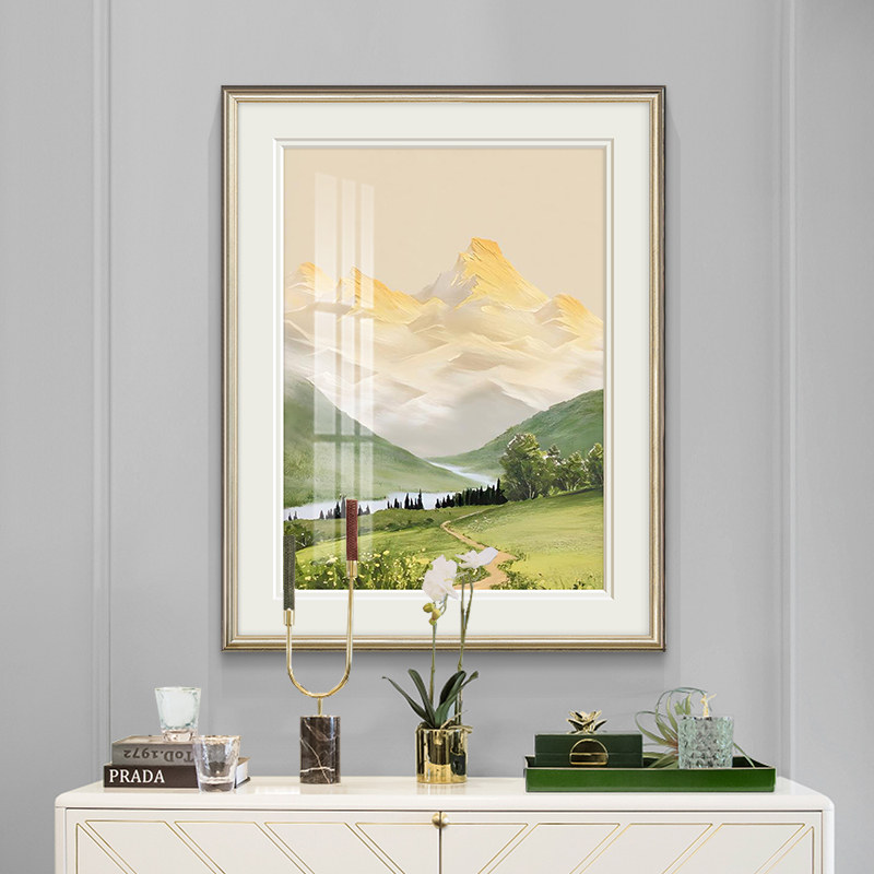 日照金山玄关餐厅挂画客厅装饰画美式现代简美清新仿油画山水风景