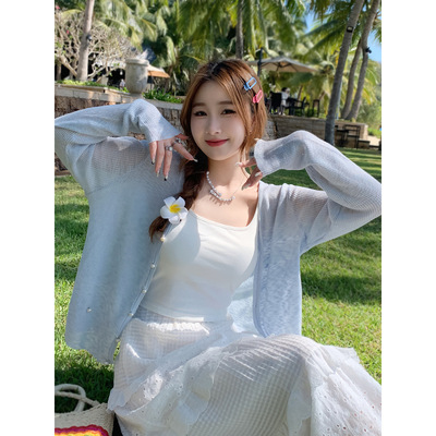 夏天配吊带裙的小外搭开衫薄款女针织小披肩冰丝薄纱防晒外套
