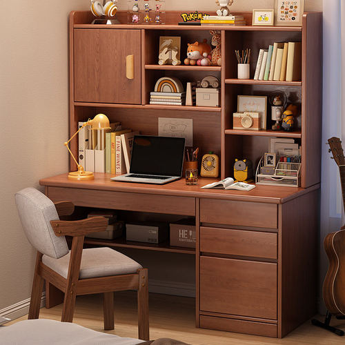 简易电脑桌书架书柜一体家用中学生书桌卧室写作业桌学习桌写字桌