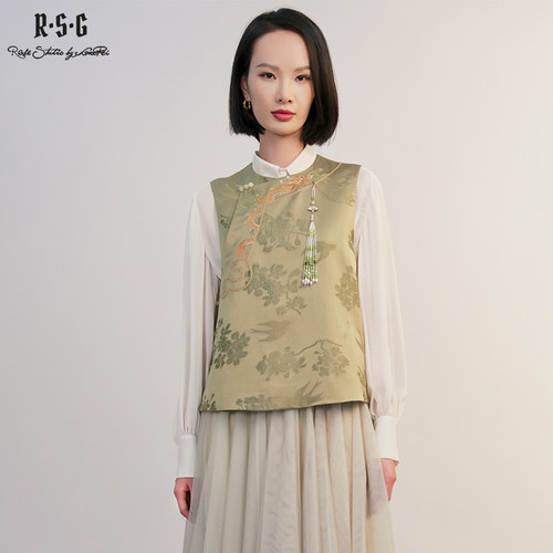 郭培成衣RSG新中式芙蓉花提花刺绣斜襟马甲2025中国风旗袍上衣