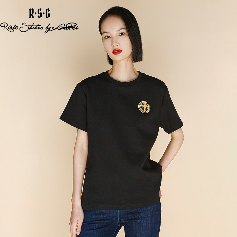 RSG郭培成衣品牌高光十刻金标刺绣中长款夏季新款女装T恤