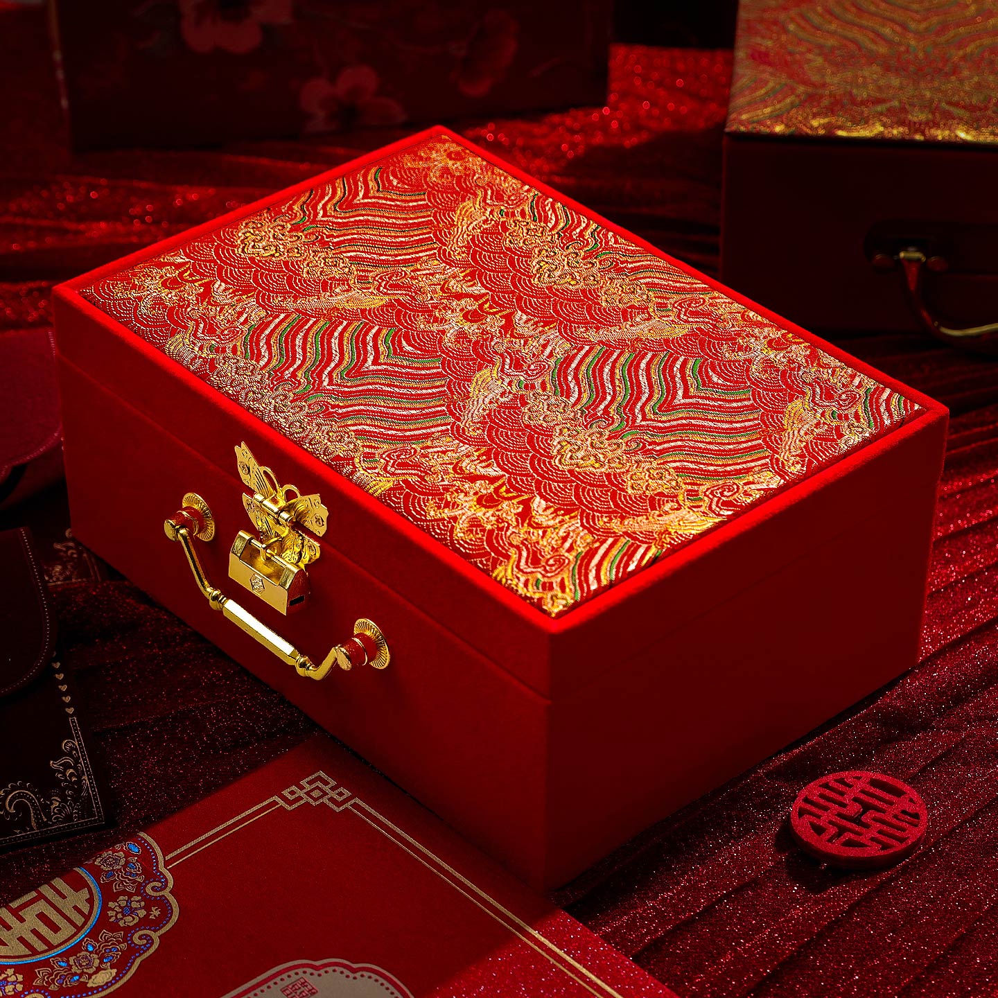 结婚锦缎礼金箱新娘礼金收纳盒