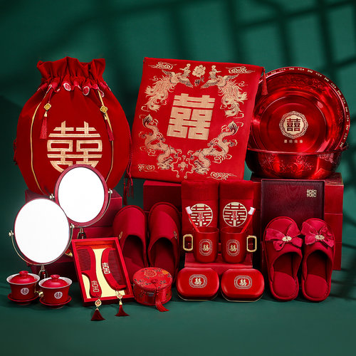 结婚陪嫁套装婚礼喜盆聚宝盆福袋