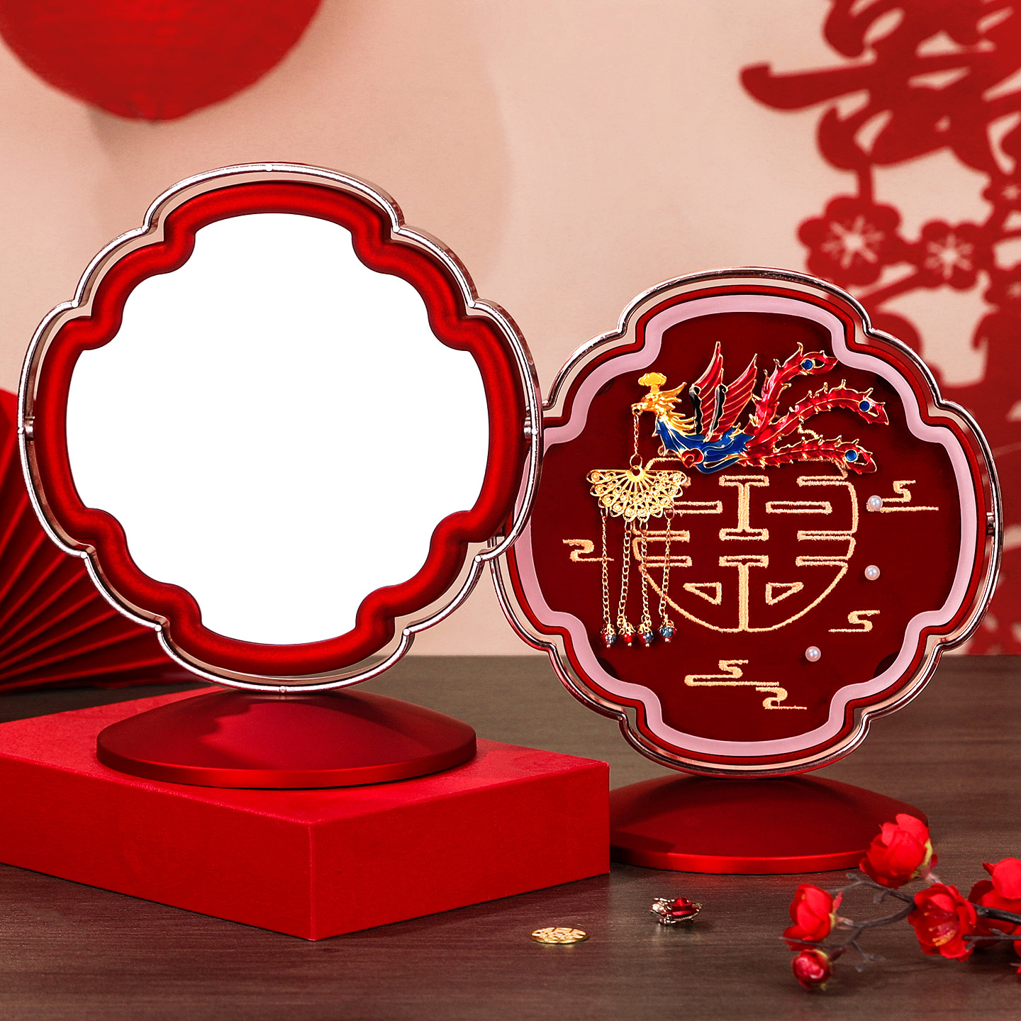 结婚新娘陪嫁喜镜一对