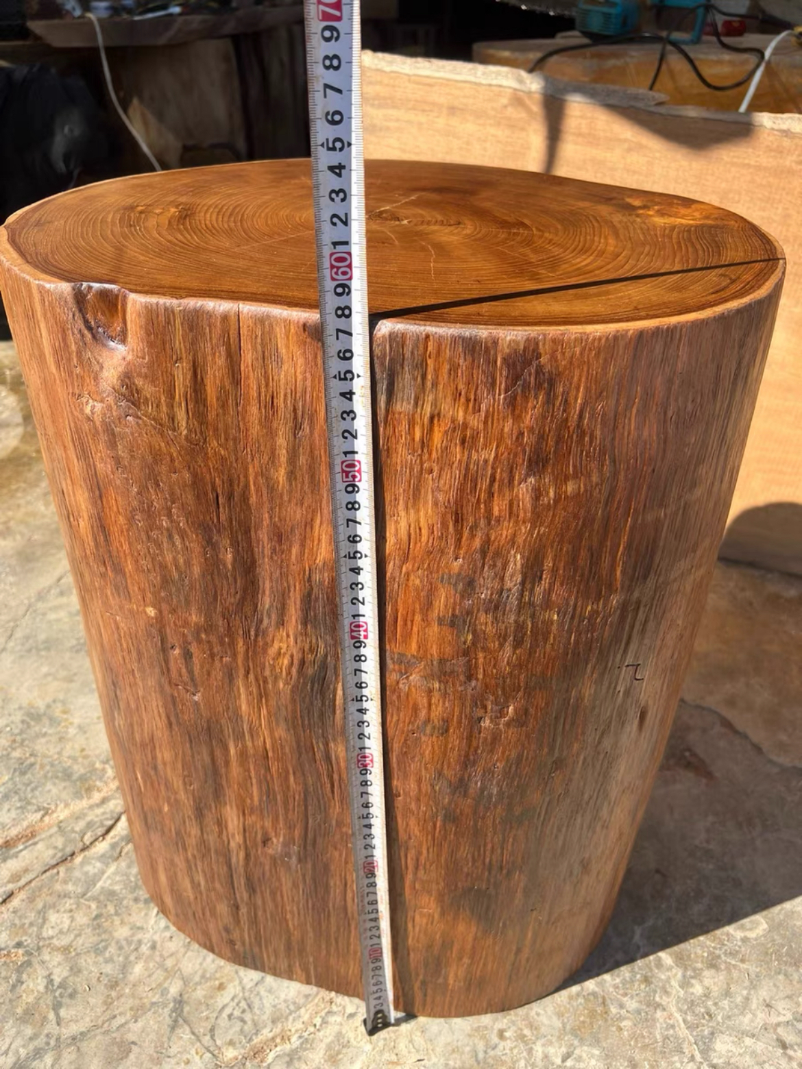 缅甸柚木墩实木根雕凳子茶桌木桩原木树墩圆墩子高57直径40-49