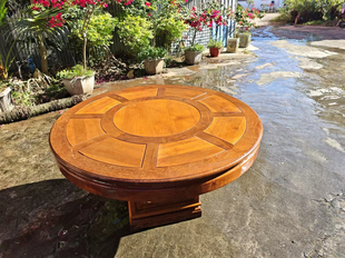 缅甸柚木圆餐桌椅实木组合客厅家用饭桌大圆桌饭桌茶楼宽138厘米