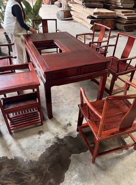 缅甸酸枝木茶桌红木家具泡茶桌中式实木茶桌椅组合七件一套茶几