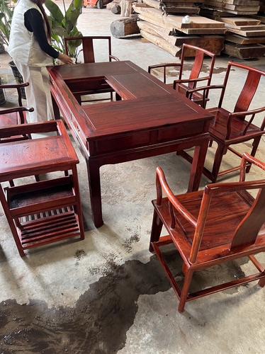 缅甸酸枝木茶桌红木家具泡茶桌中式实木茶桌椅组合七件一套茶几
