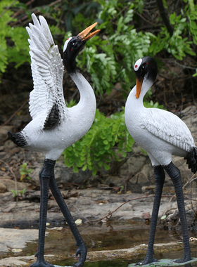 仿真小白仙鹤摆件假山盆景景观造景飞鹤假微景观户外庭院喷水松鹤